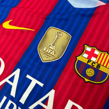 Load image into Gallery viewer, 2016-17 Barcelona | Home | Player Edition | #9 Suarez | Europa League Full Set & 2015 World Champion badge | 90% New | L | 2020-21 Barcelona Home Vaporknit #9 Suarez UCL Set + 2015 World Champion badge ( L )