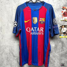 Load image into Gallery viewer, 2016-17 Barcelona | Home | Player Edition | #9 Suarez | Europa League Full Set & 2015 World Champion badge | 90% New | L | 2020-21 Barcelona Home Vaporknit #9 Suarez UCL Set + 2015 World Champion badge ( L )