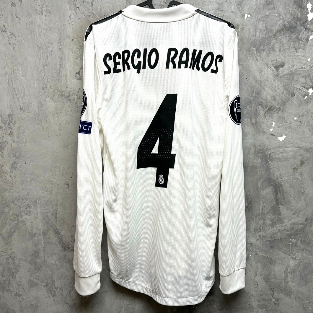 2018-19 皇家馬德里｜主場長袖｜球員版｜#4 沙治奧拉莫斯｜歐聯 Full Set｜BNWT｜M｜2018-19 Real Madrid Home L/S  #4 Sergio Ramos UCL Set Authentic ( M )