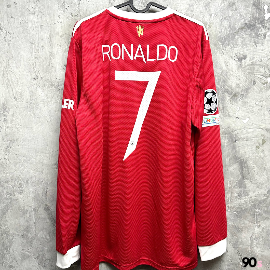 2021-22 曼聯｜主場長袖｜#7 C朗拿度｜歐聯Full Set｜BNWT｜L｜2021-22 Manchester United Home L/S #7 Ronaldo UCL Version ( L )